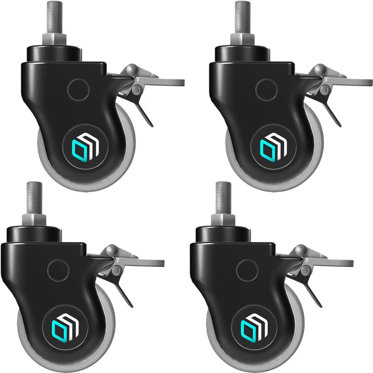 Main image of ONKRON Designer Caster Wheels 3 Inch for Mobile TV Cart TV Stand Heavy Duty Smooth Running with Double Safety Lock Plastic Casing - Set of 4 AWL75 Black