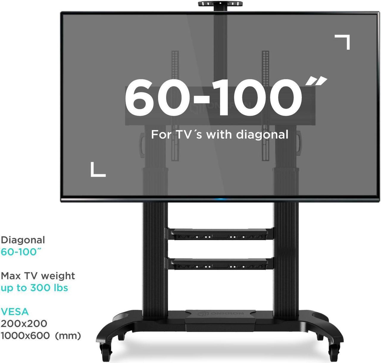 Alt view image 4 of 7 - ONKRON Mobile TV Stand with Wheels Rolling TV Stand for 60-100 Inch LED LCD Flat or Curved Screen TVs up to 300 lbs - Height Adjustable TV Cart with Shelves - Portable TV Stand (TS2811) Black