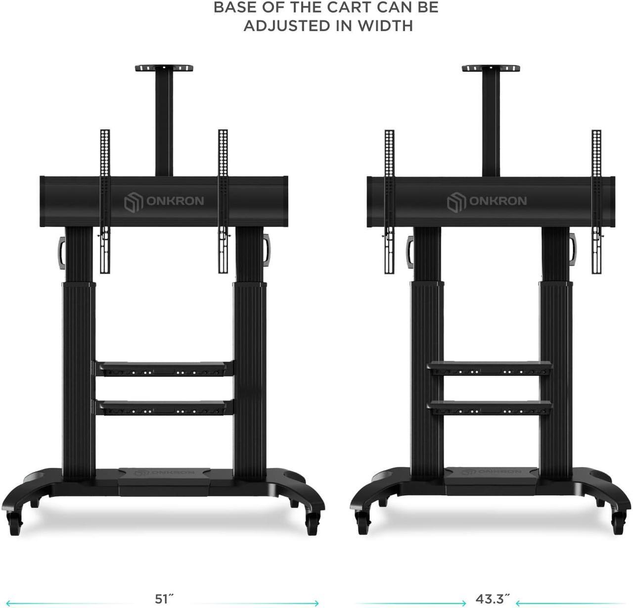 Alt view image 2 of 7 - ONKRON Mobile TV Stand with Wheels Rolling TV Stand for 60-100 Inch LED LCD Flat or Curved Screen TVs up to 300 lbs - Height Adjustable TV Cart with Shelves - Portable TV Stand (TS2811) Black