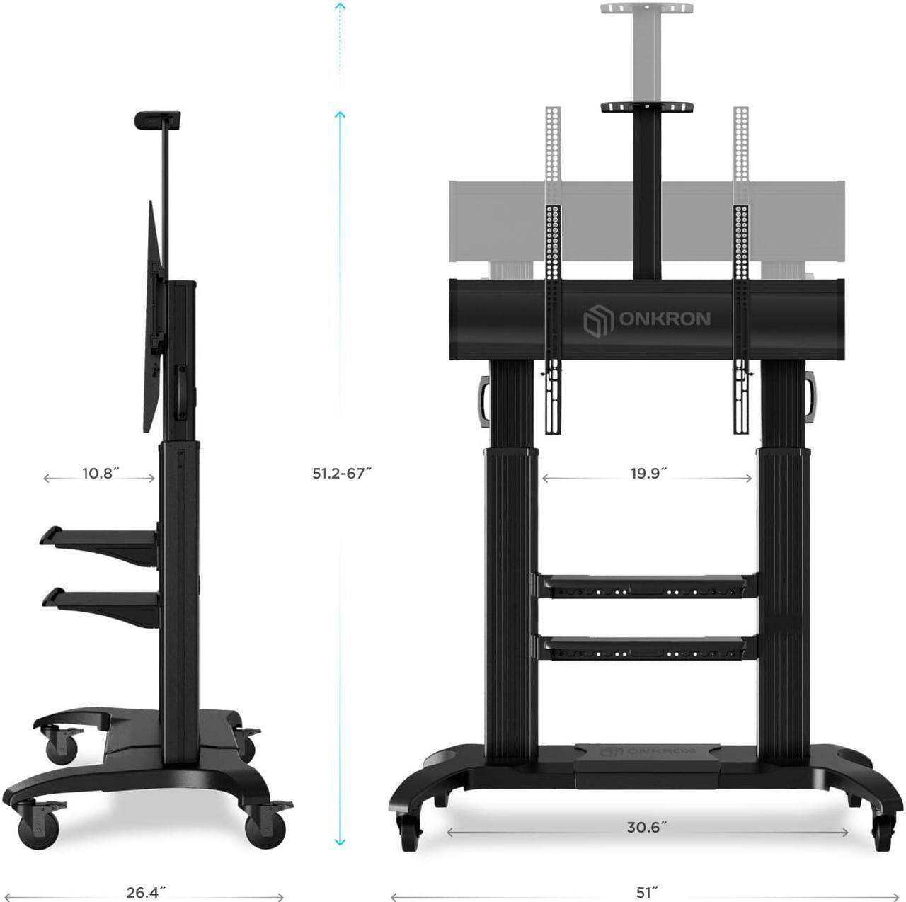 Alt view image 3 of 7 - ONKRON Mobile TV Stand with Wheels Rolling TV Stand for 60-100 Inch LED LCD Flat or Curved Screen TVs up to 300 lbs - Height Adjustable TV Cart with Shelves - Portable TV Stand (TS2811) Black