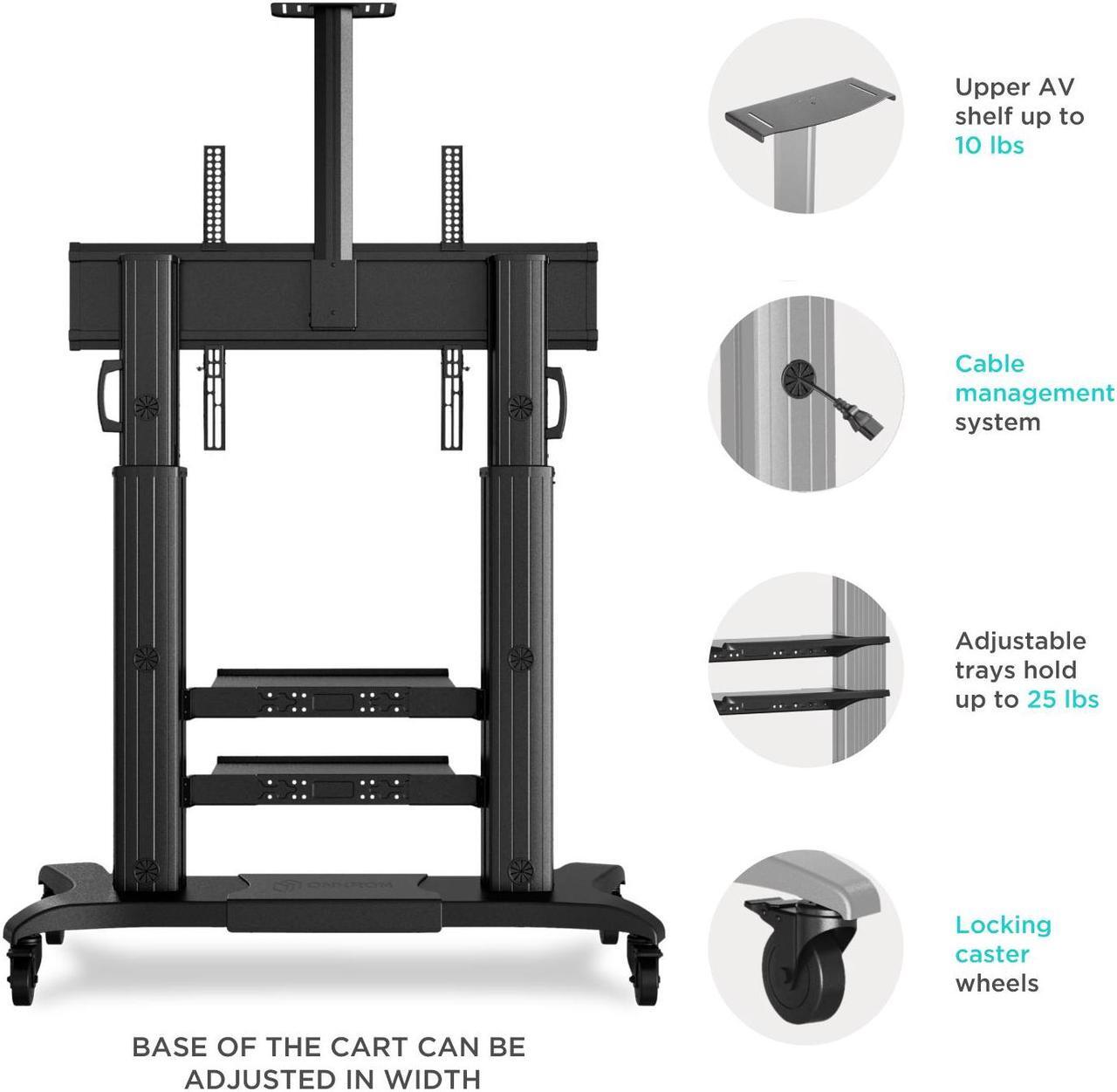 Alt view image 5 of 7 - ONKRON Mobile TV Stand with Wheels Rolling TV Stand for 60-100 Inch LED LCD Flat or Curved Screen TVs up to 300 lbs - Height Adjustable TV Cart with Shelves - Portable TV Stand (TS2811) Black