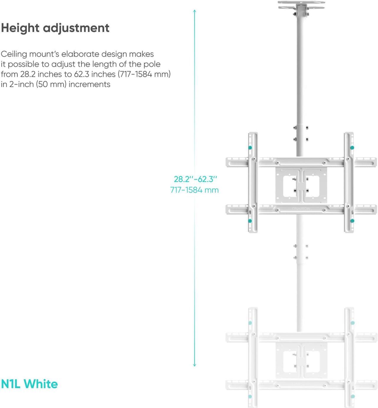 Alt view image 3 of 9 - ONKRON Ceiling TV Mount Hanging Height Adjustable TV Bracket - Drop Down TV Mount - Full Motion Pole TV Mount for 32 to 70 Inch LED LCD OLED 4K TVs, Flat Screens up to 150 lbs (N1L) White