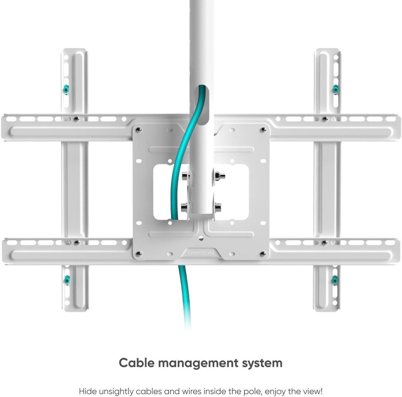 Alt view image 5 of 9 - ONKRON Ceiling TV Mount Hanging Height Adjustable TV Bracket - Drop Down TV Mount - Full Motion Pole TV Mount for 32 to 70 Inch LED LCD OLED 4K TVs, Flat Screens up to 150 lbs (N1L) White