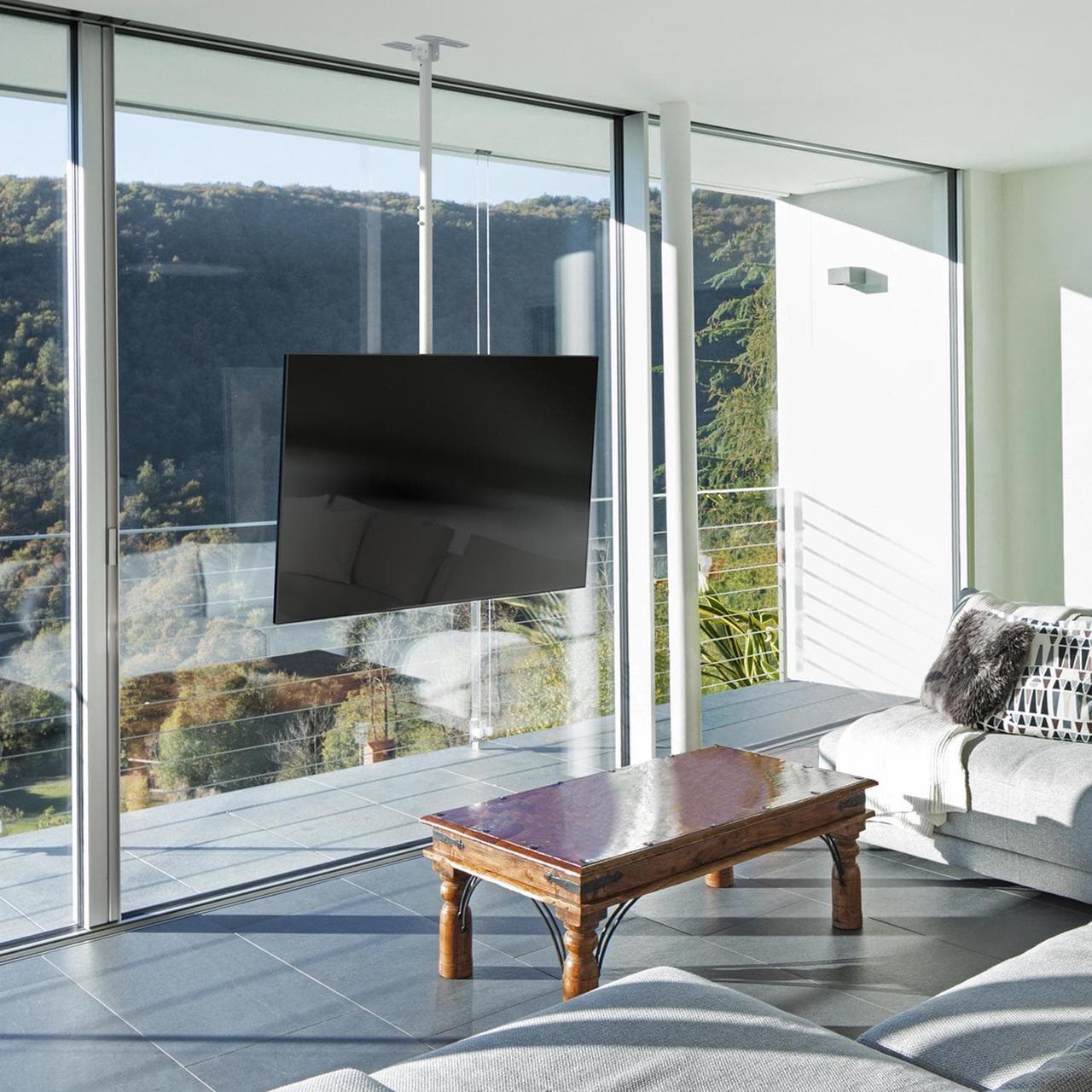 Alt view image 7 of 9 - ONKRON Ceiling TV Mount Hanging Height Adjustable TV Bracket - Drop Down TV Mount - Full Motion Pole TV Mount for 32 to 70 Inch LED LCD OLED 4K TVs, Flat Screens up to 150 lbs (N1L) White