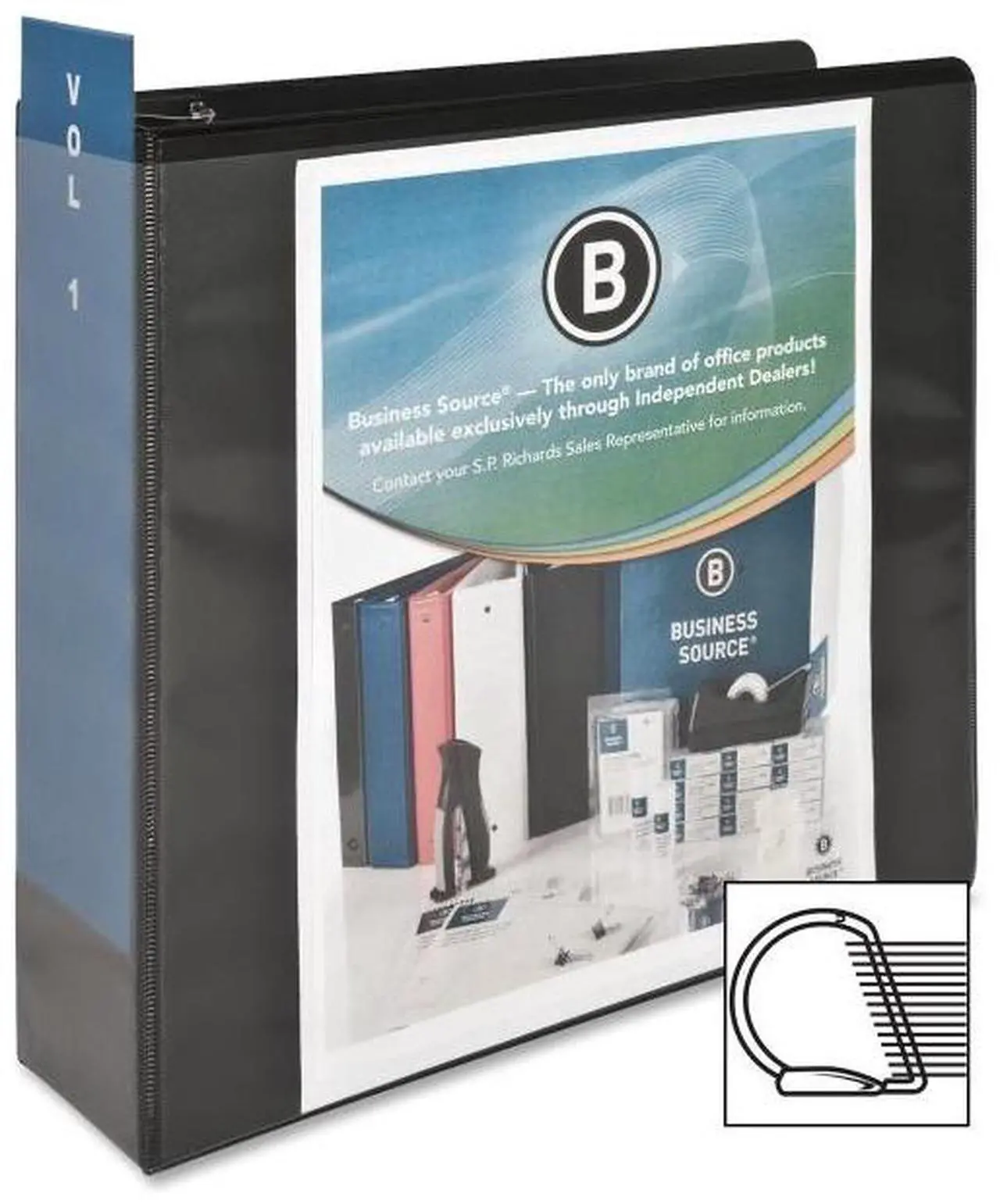 Alt view image 3 of 9 - Business Source D-Ring View Binder 3" Capacity 11x8-1/2" Black 28449