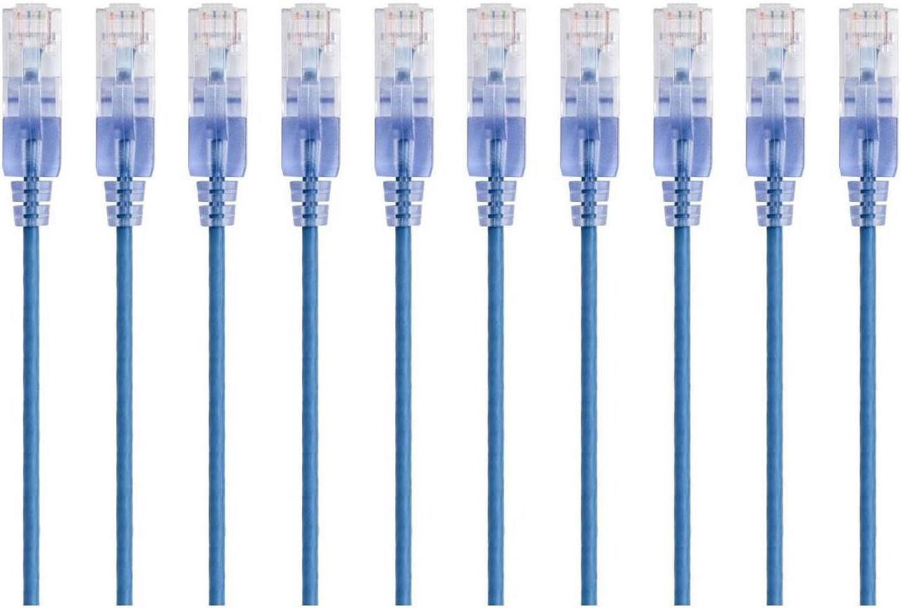 Monoprice SlimRun Cat6A Ethernet Patch Cable - Network Internet Cord - RJ45, 550Mhz, UTP, Pure Bare Copper Wire, 10G, 30AWG, 3ft, Blue, 10-Pack