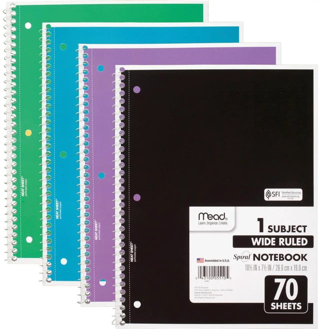 Main image of Mead 1 Subject Wide Ruled Spiral Notebook
