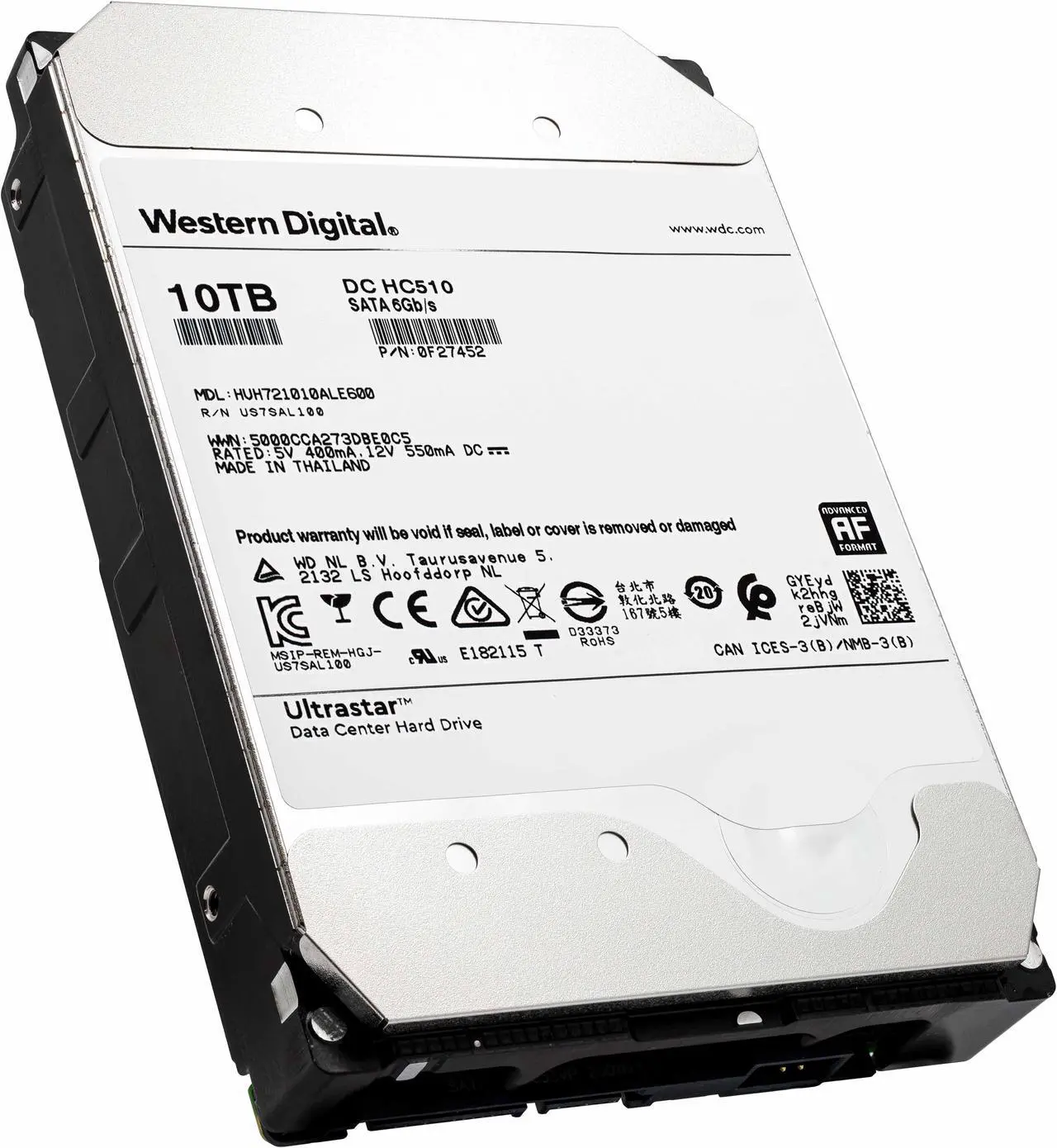 Alt view image 3 of 5 - HGST WD Ultrastar DC HC510 10TB SATA 6Gb/s 7200 RPM 3.5-Inch Data Center HDD HUH721010ALE600 (0F27452)