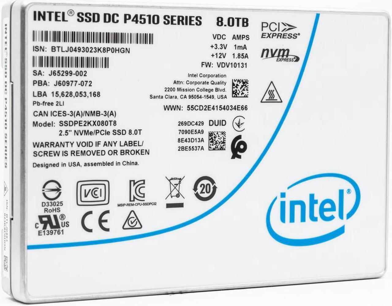 Intel DC P4510 2.5" U.2 8TB PCIe NVMe 3.1 x4 64-Layer 3D TLC NAND Solid State Disk - Enterprise