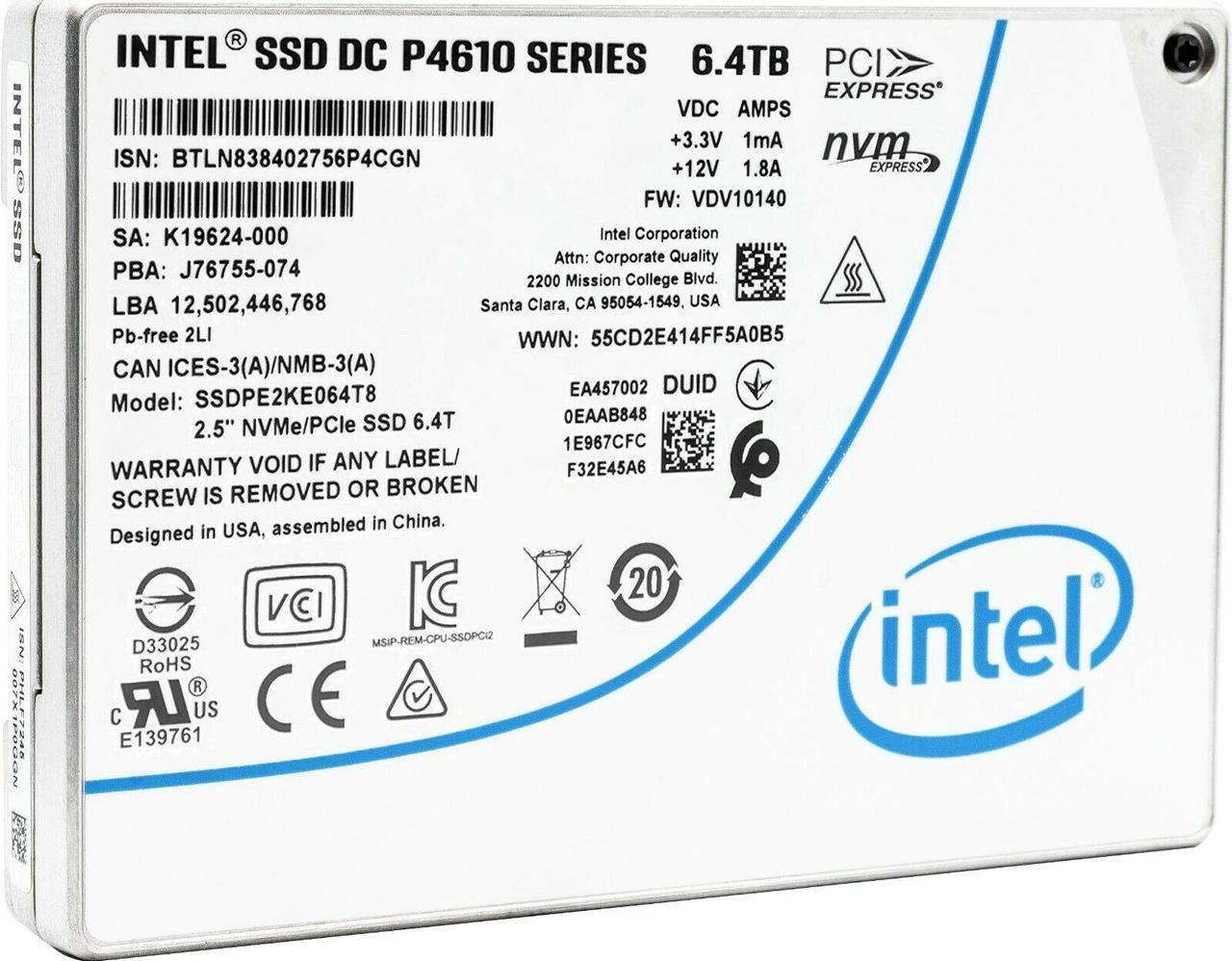 Intel DC P4610 1.6TB PCIe 3.1 x4 NVMe U.2 2.5" Enterprise SSD (SSDPE2KE016T801)