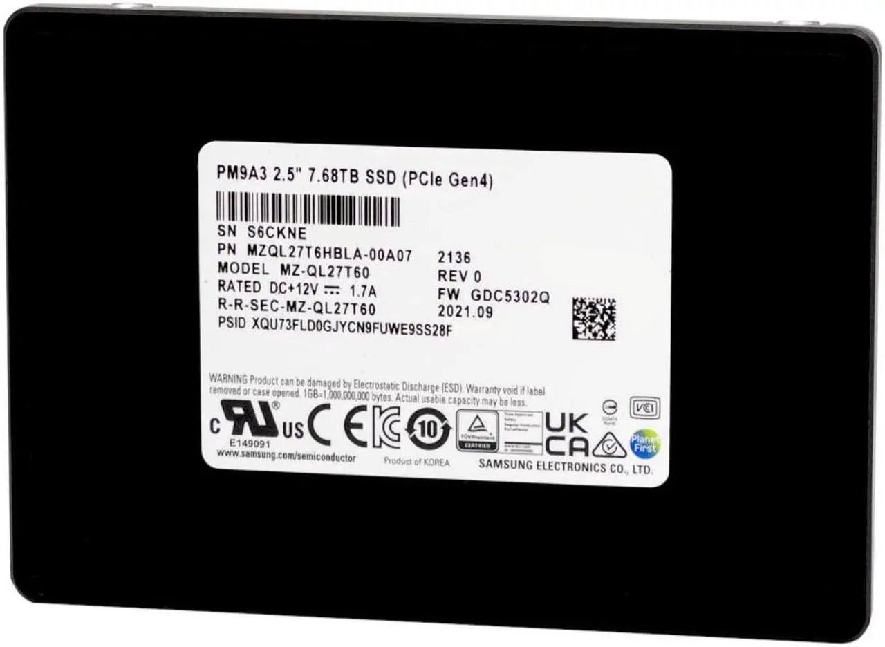Main image of Samsung PM9A3 7.68TB PCIe Gen4 x4 NVMe U.2 Data Center SSD  MZ-QL27T60 (MZQL27T6HBLA-00A07)