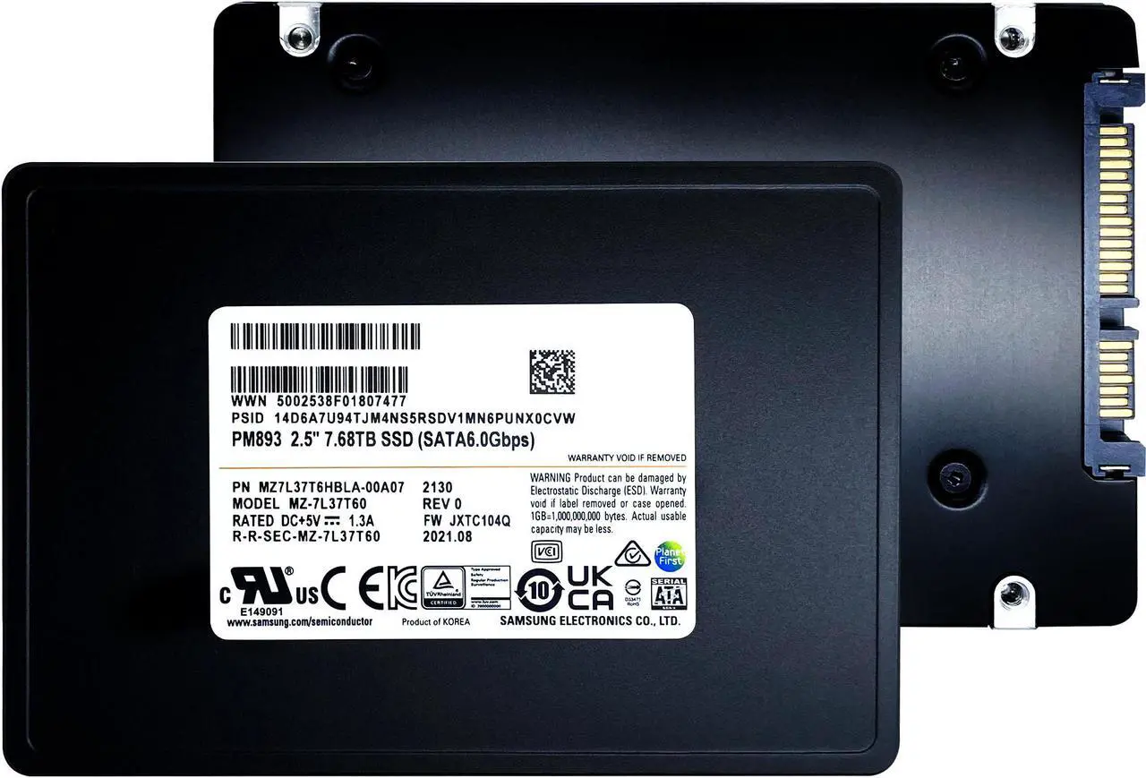 Alt view image 2 of 5 - Samsung PM893 7.68TB SATA 6Gb/s 2.5" Enterprise SSD  MZ7L37T6HBLA-00A07 (MZ-7L37T60)