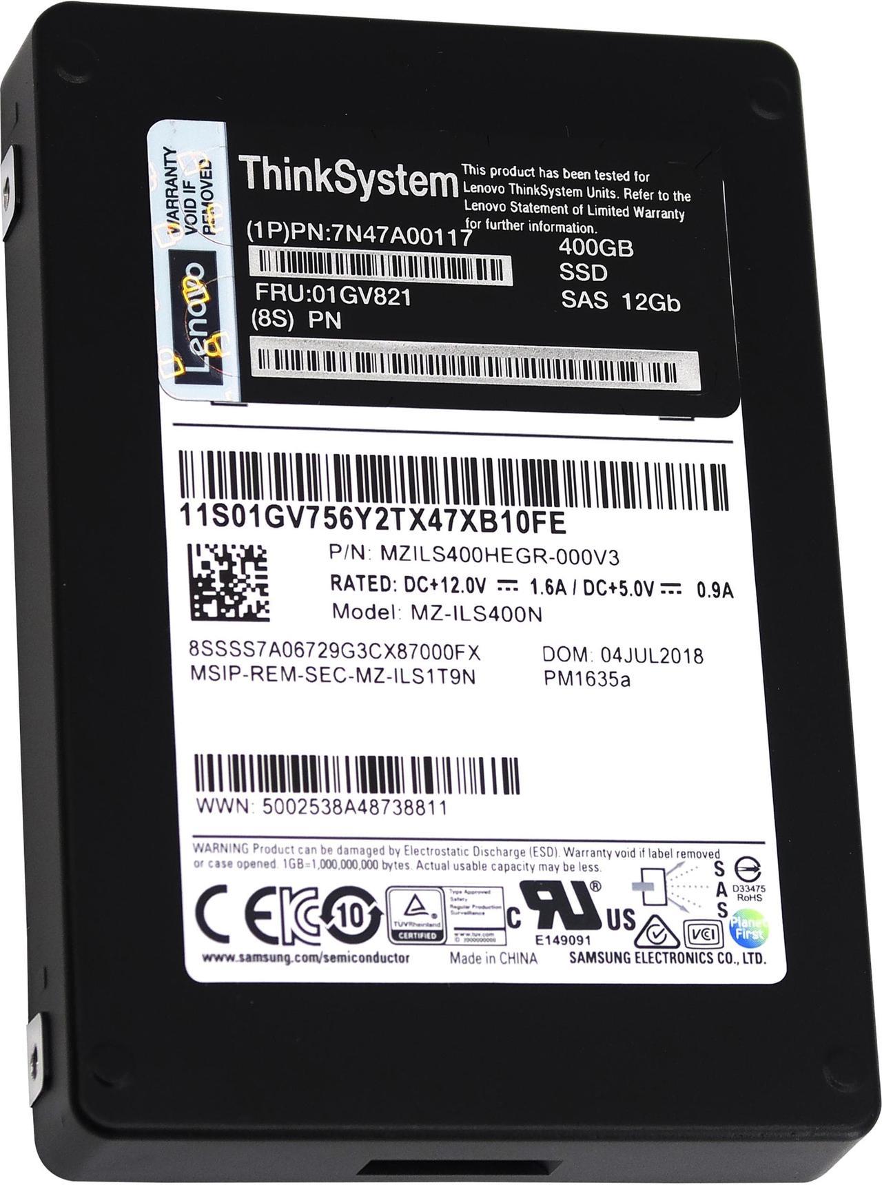 Lenovo PM1635a 400GB SAS 12Gb/s 2.5" Enterprise SSD — MZILS400HEGR-000V3 (01GV821)