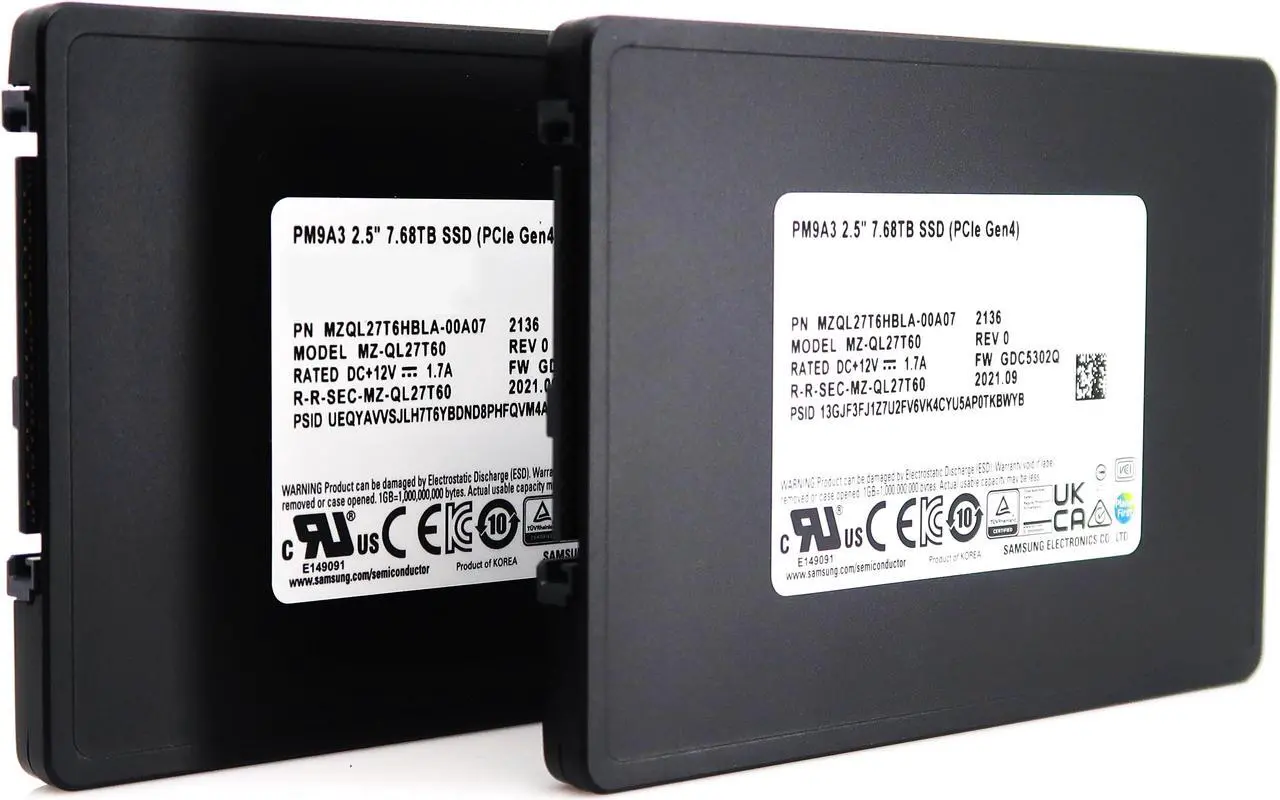 Alt view image 7 of 8 - Samsung PM9A3 7.68TB PCIe Gen4 x4 NVMe U.2 Data Center SSD  MZ-QL27T60 (MZQL27T6HBLA-00A07)