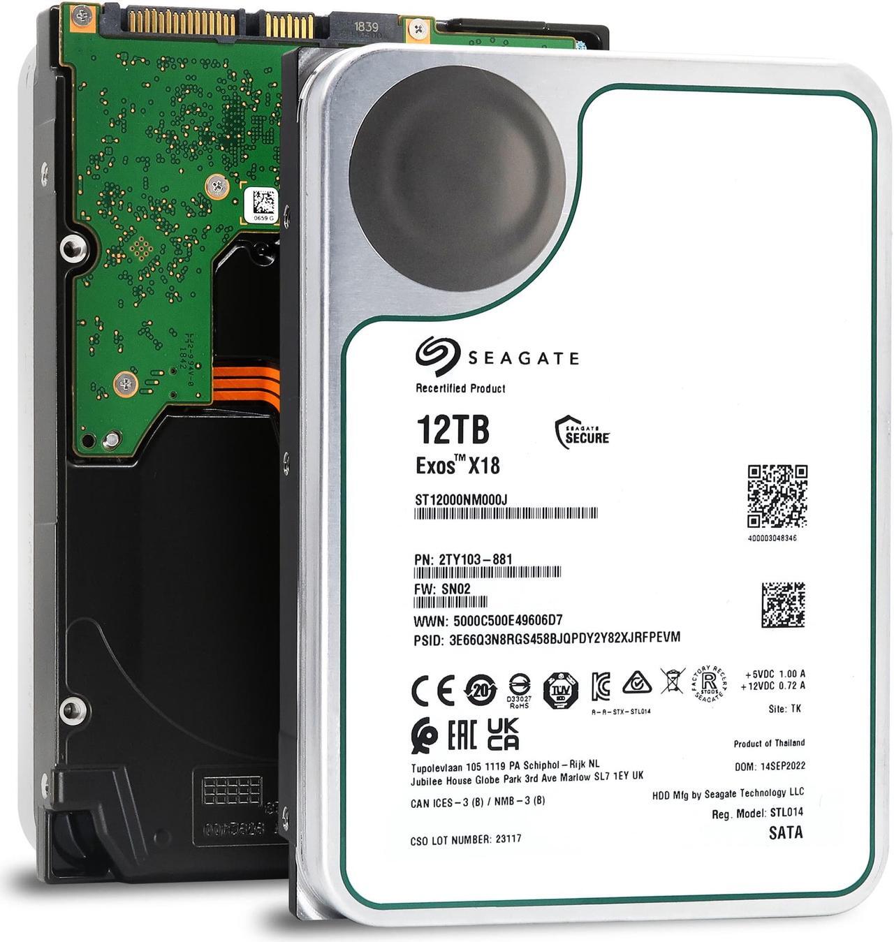 Main image of Seagate Exos X18 12TB 7200 RPM SATA 6Gb/s 3.5" Enterprise HDD (ST12000NM000J)