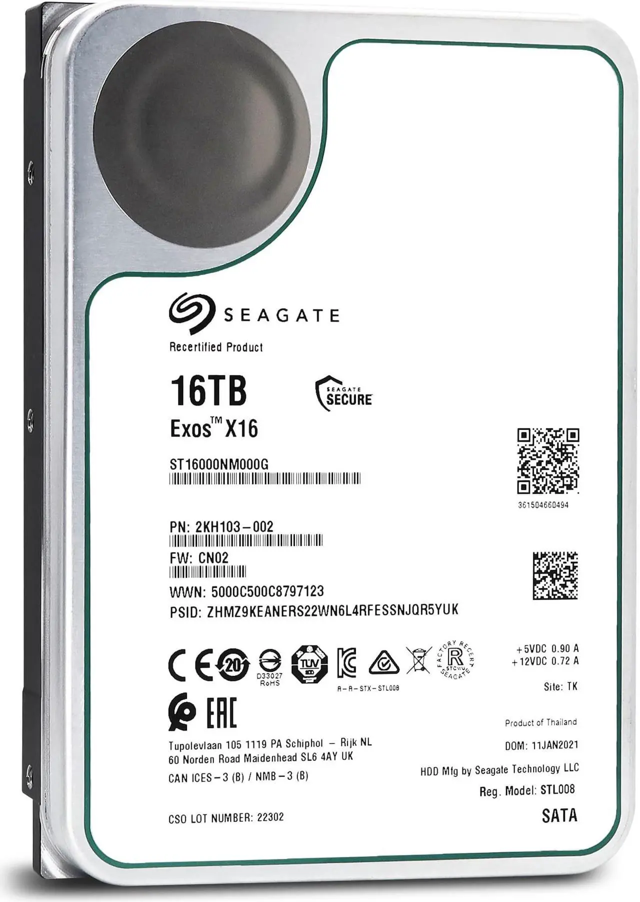 Alt view image 4 of 8 - Seagate 16TB SED HDD Exos X16 7200 RPM SATA 6Gb/s 3.5-inch Enterprise Hard Drive ST16000NM000G