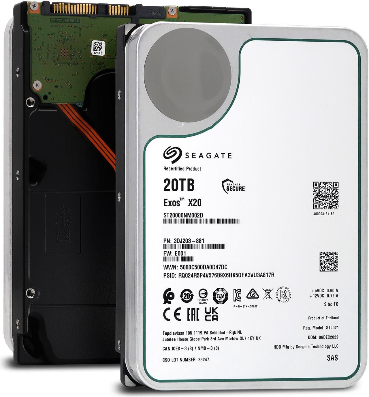 Seagate Exos X20 20TB SAS 12Gb/s 7200 RPM 3.5-inch Enterprise Server Hard Drive - ST20000NM002D