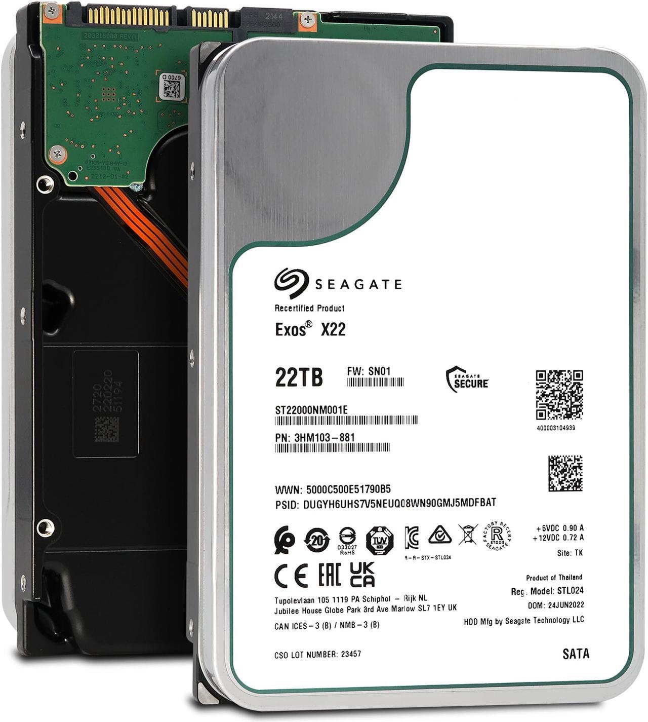 Seagate Exos X22 22TB SATA 6Gb/s 3.5" Enterprise Hard Drive - ST22000NM001E