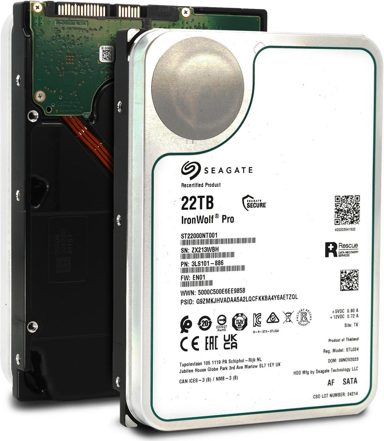 Seagate Ironwolf Pro 22TB SATA 7200 RPM 3.5" NAS HDD - ST22000NT001 Enterprise Hard Drive