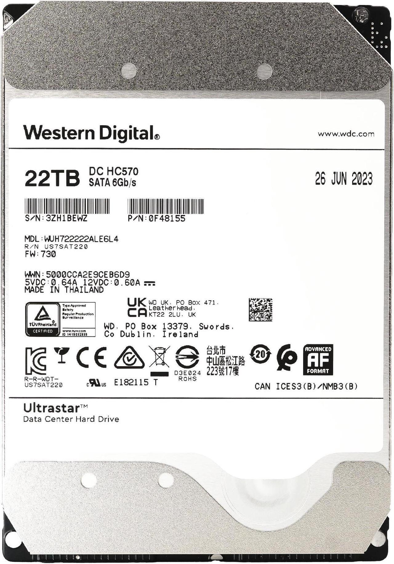Alt view image 5 of 10 - WD WUH722222ALE6L4 Ultrastar DC HC570 0F48155 22TB 512MB Cache 7200RPM SATA 6.0Gb/s 512E SE 3.5" Internal Hard Drive