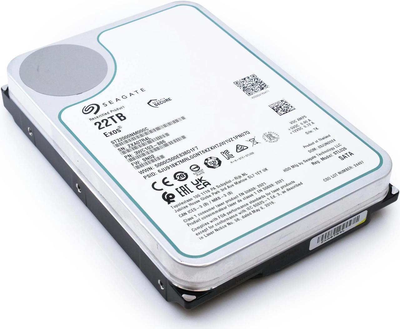 Alt view image 5 of 5 - Seagate (Recertified) Exos X 22TB Internal Hard Drive HDD - 3.5 In CMR SATA 6Gb/s, 7200 RPM, 512MB Cache, 2.5M MTBF (ST22000NM000C)