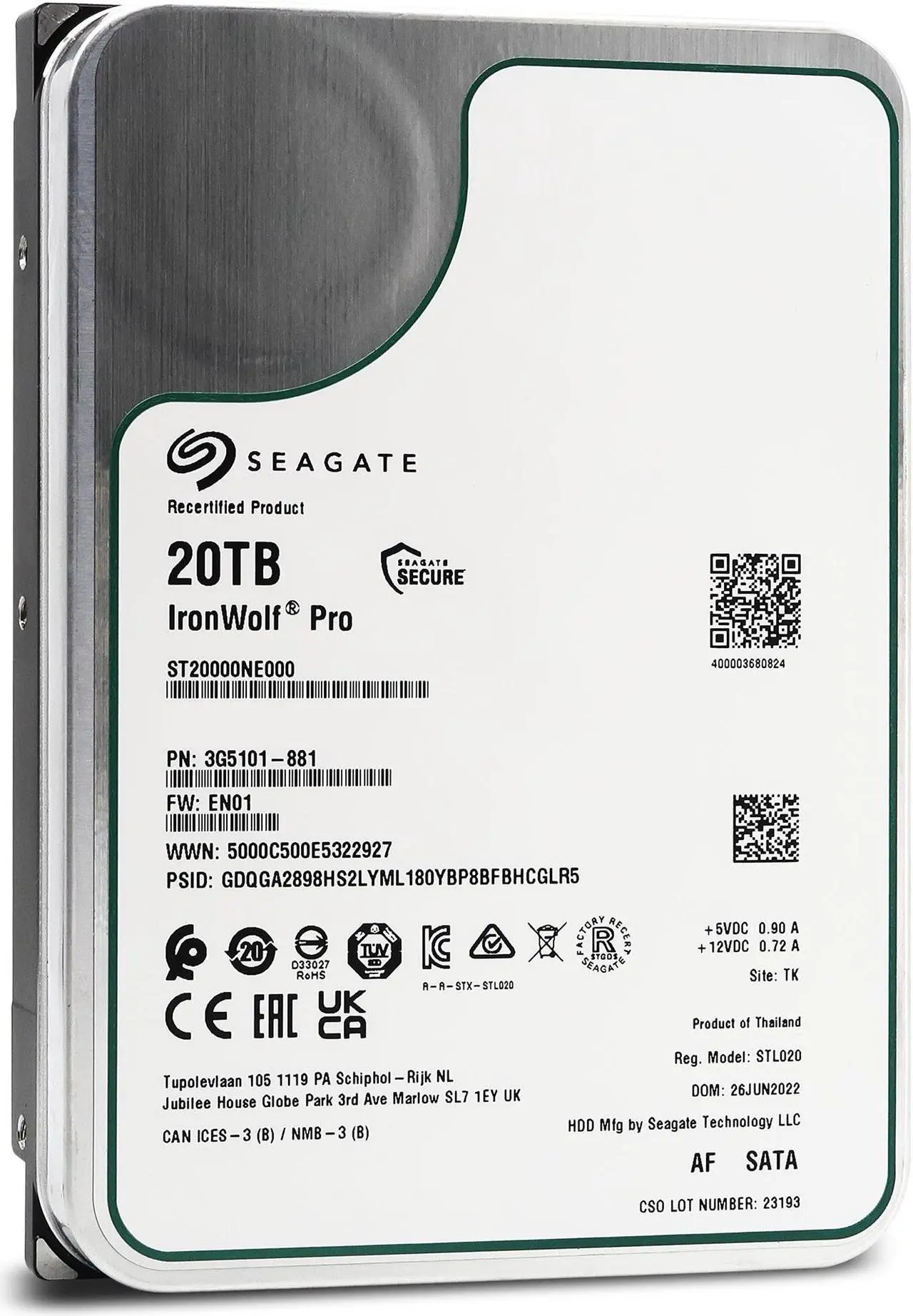 Alt view image 2 of 3 - Seagate IronWolf Pro 20TB NAS Internal Hard Drive HDD - CMR 3.5 Inch SATA 6Gb/s 7200 RPM 256MB Cache for RAID Network Attached Storage (ST20000NE000) (ST20000NE000)