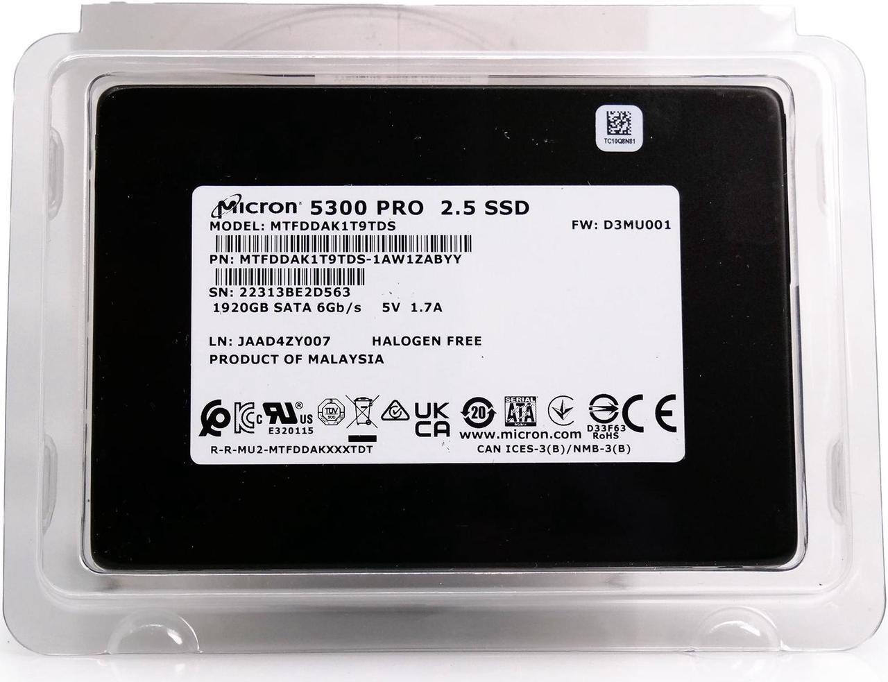 Alt view image 3 of 8 - Micron MTFDDAK1T9TDS-1AW1ZABYY Hard Drive SSD 1.92TB 2.5in, SATA, 6Gb/S, 3D TLC NAND, 1.5DWPD - 5300 PRO Series