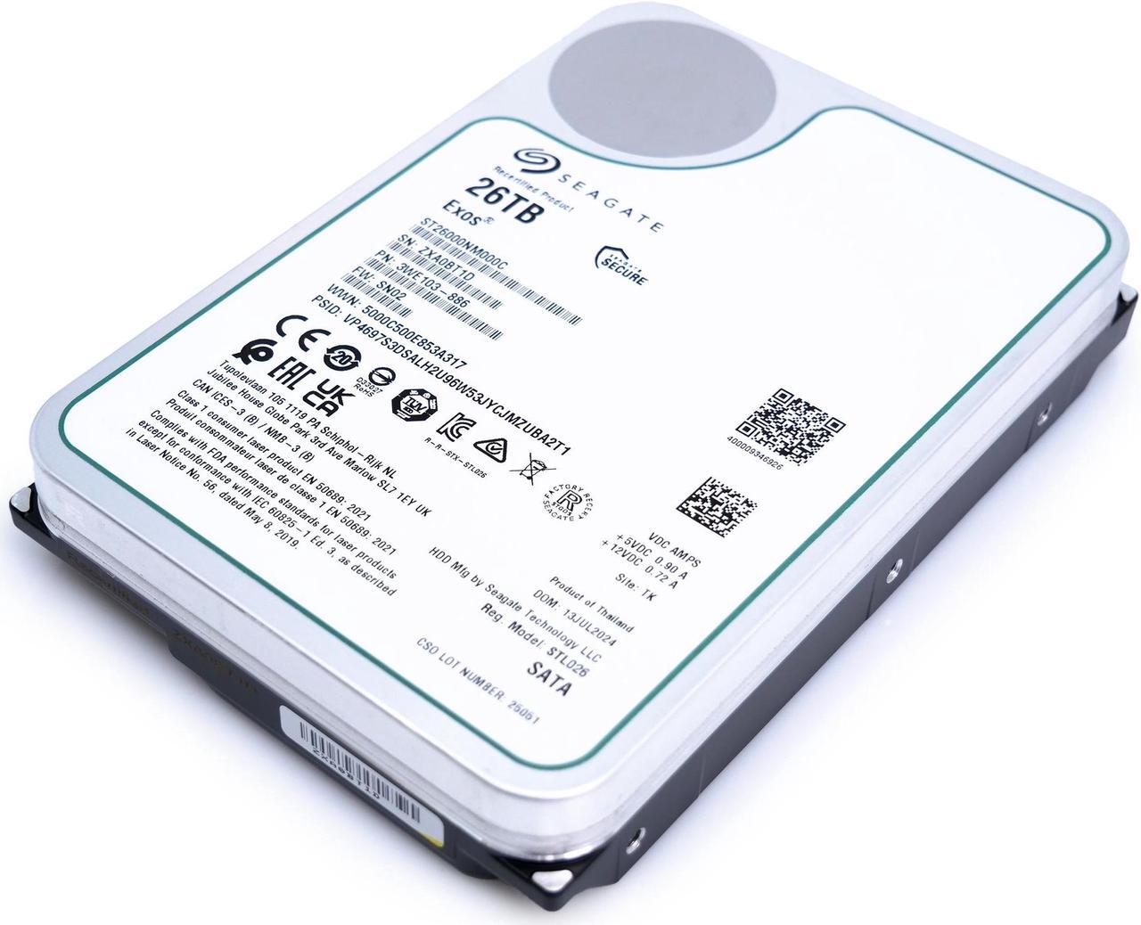 Alt view image 3 of 4 - Seagate (Recertified) Exos X 26TB Internal Hard Drive HDD - 3.5 In CMR SATA 6Gb/s, 7200 RPM, 512MB Cache, 2.5M MTBF (ST26000NM000C)