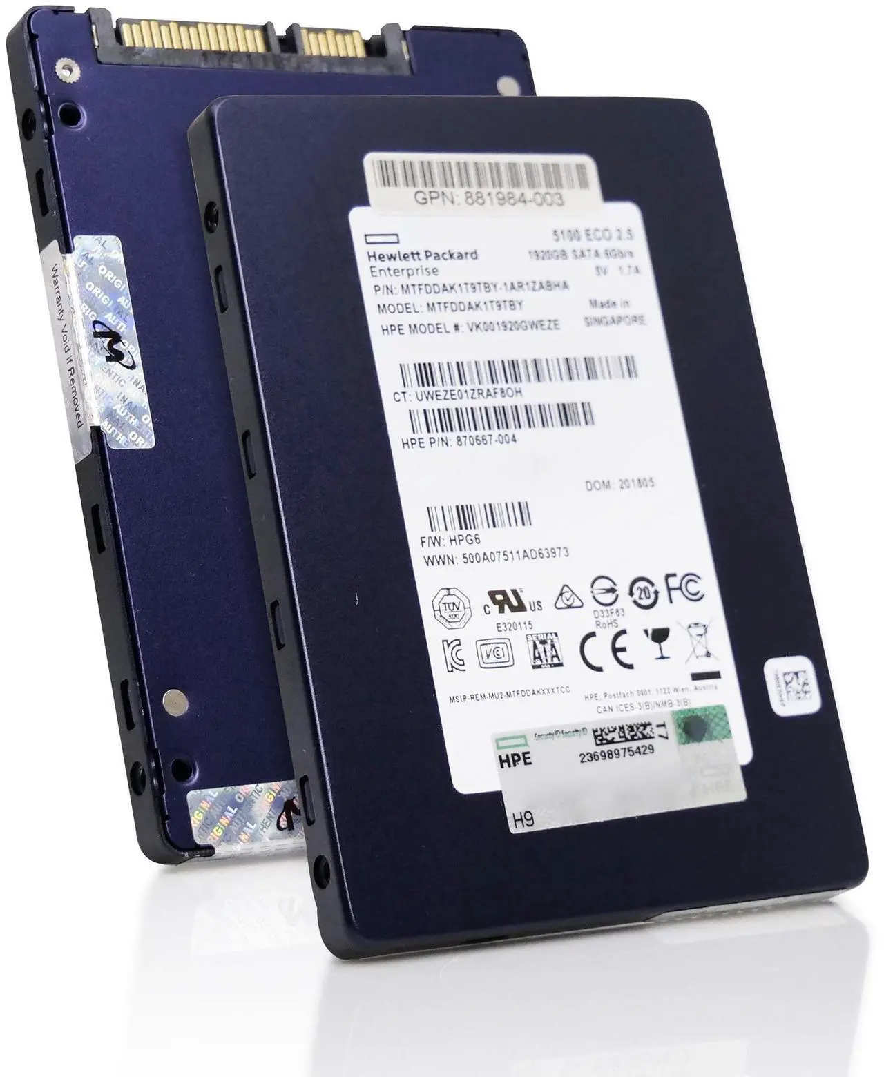 Alt view image 3 of 9 - HPE VK001920GWEZE Read Intensive 1.92 TB Hot-swap SSD - 2.5" - SATA 6Gb/s - HPE Smart Carrier