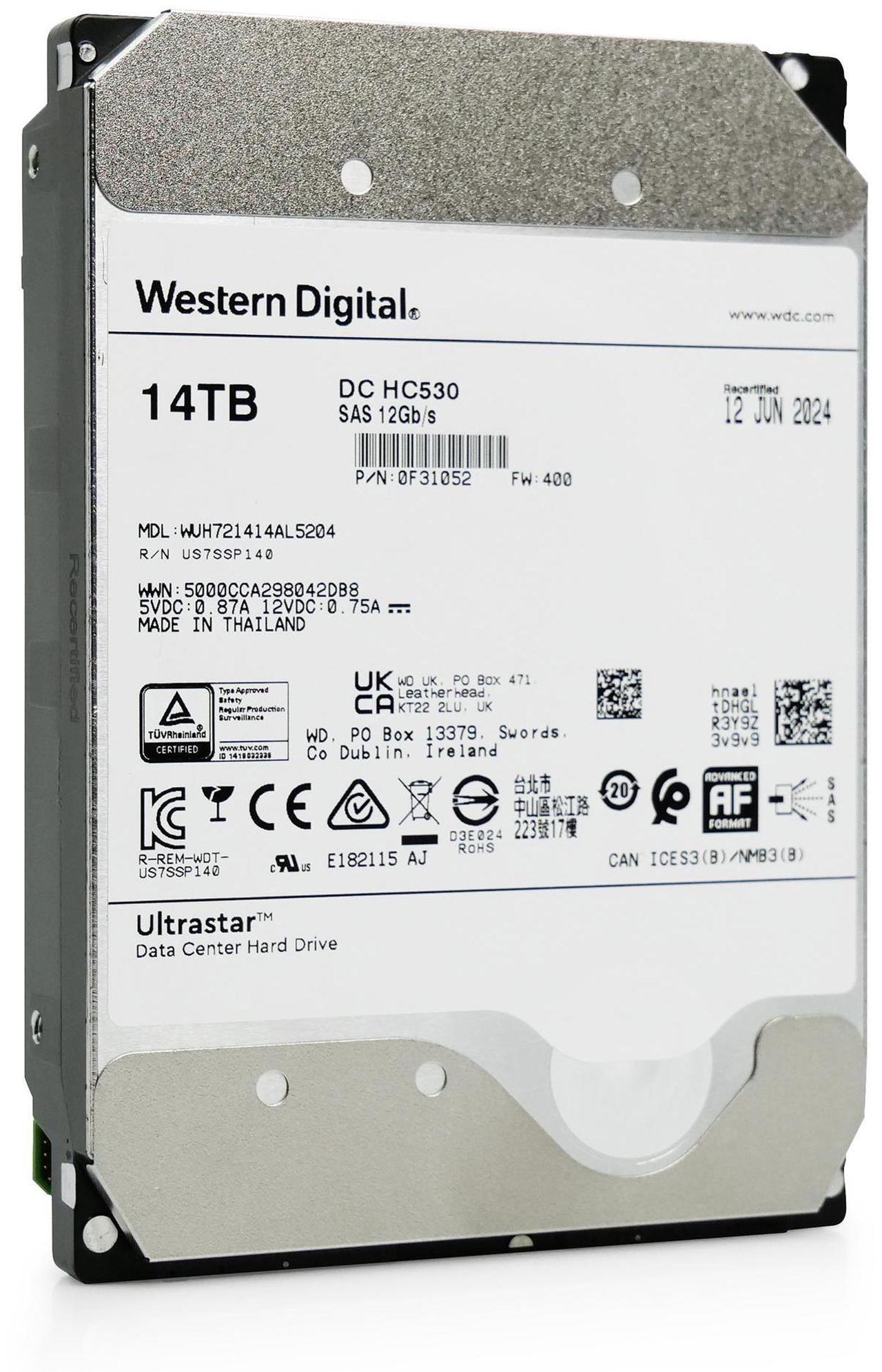Alt view image 6 of 7 - Western Digital Ultrastar DC HC530 14TB 7,200 RPM SAS 12Gb/s 3.5in Enterprise HDD - WUH721414AL5204 0F31052