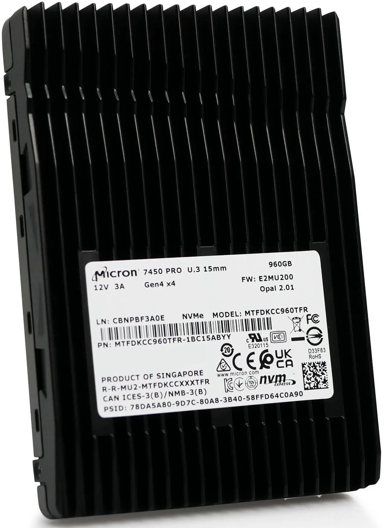 Alt view image 7 of 8 - Micron MTFDKCC960TFR-1BC1ZABYY Hard Drive 960GB SSD NVMe PCIe Gen4 U.3 15mm Non-SED - 7450 PRO Series
