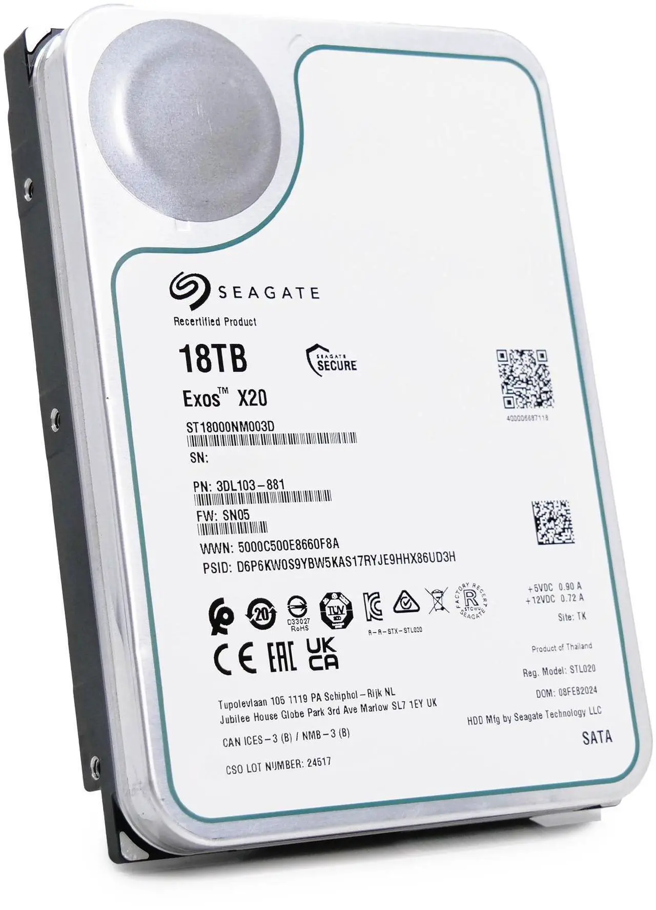 Alt view image 9 of 11 - Seagate Exos X20 18TB SATA 6Gb/s 7200RPM 3.5" Enterprise Hard Disk Drive (HDD) - ST18000NM003D