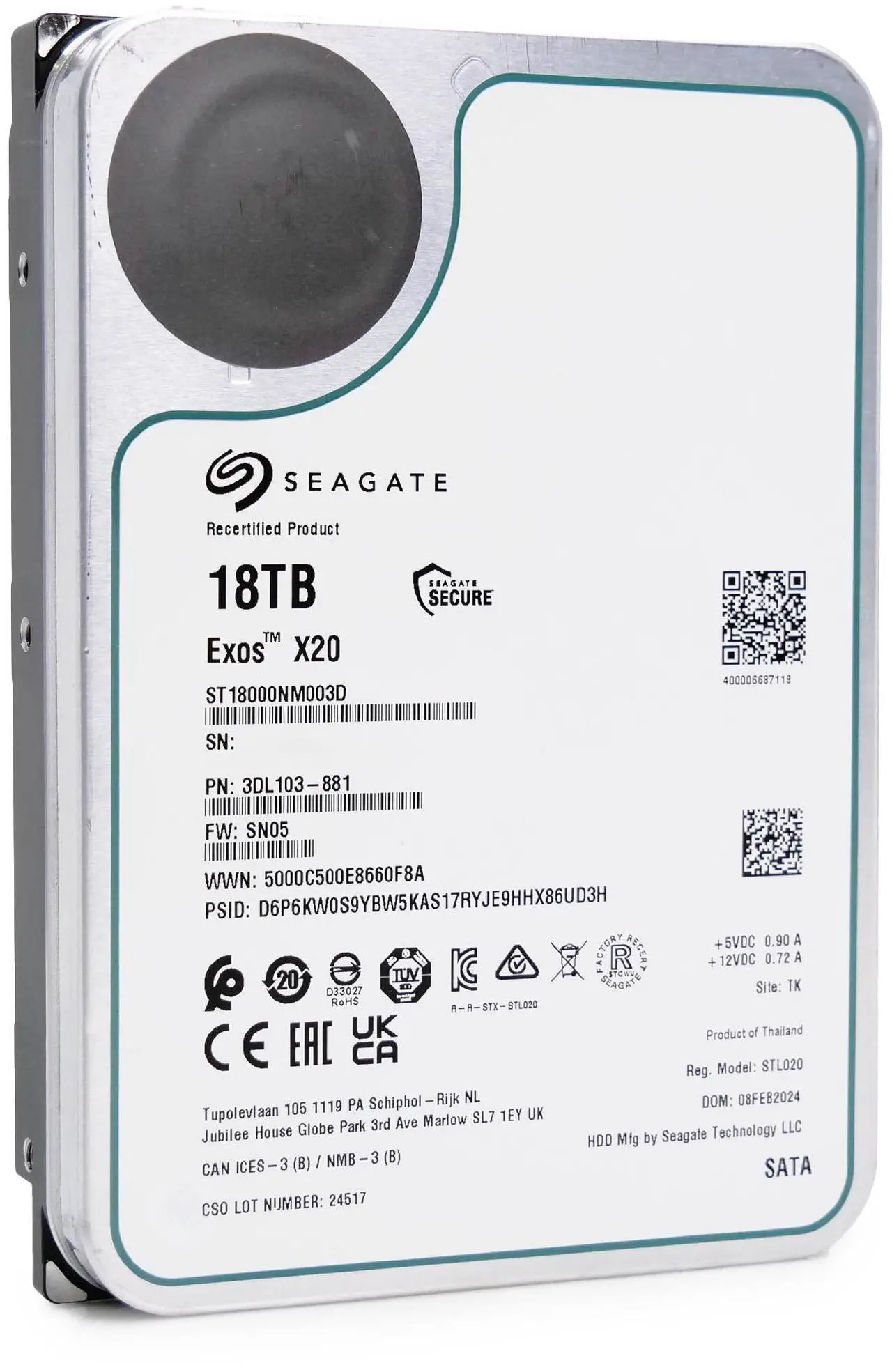 Alt view image 3 of 11 - Seagate Exos X20 18TB SATA 6Gb/s 7200RPM 3.5" Enterprise Hard Disk Drive (HDD) - ST18000NM003D