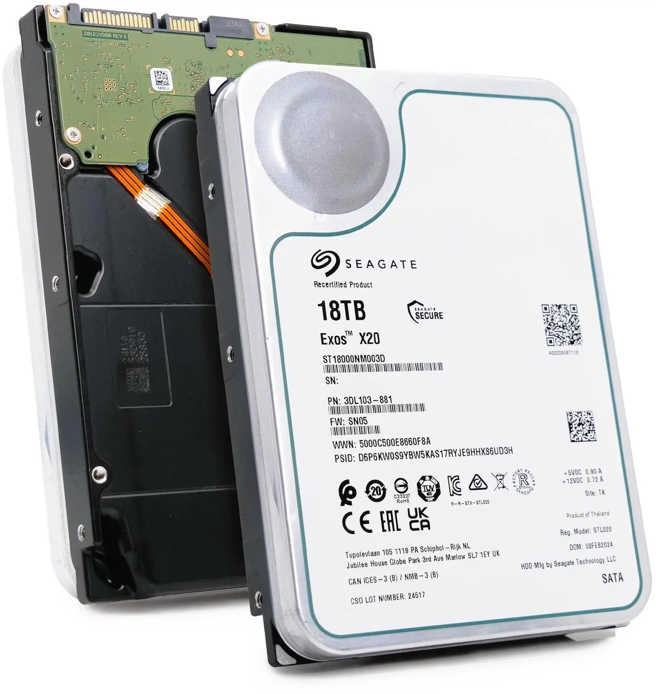 Main image of Seagate Exos X20 18TB SATA 6Gb/s 7200RPM 3.5" Enterprise Hard Disk Drive (HDD) - ST18000NM003D
