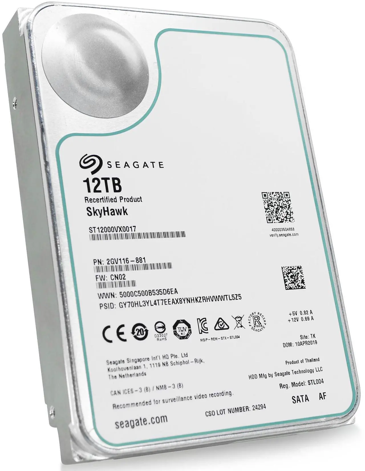 Alt view image 4 of 7 - Seagate SkyHawk 12TB 7.2K RPM SATA 6Gb/s 3.5in Surveillance HDD - ST12000VX0017