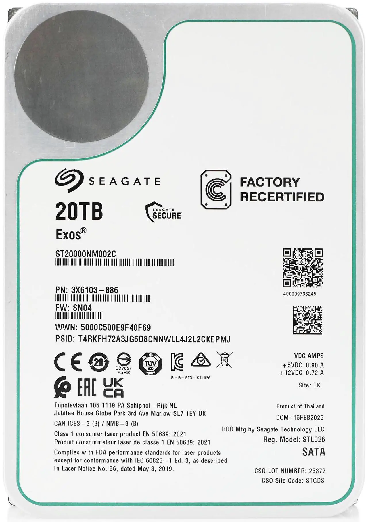 Alt view image 7 of 12 - Seagate Exos ST20000NM002C 20TB 7200RPM SATA 6Gb/s 256MB Cache CMR 3.5-Inch Enterprise Hard Drive