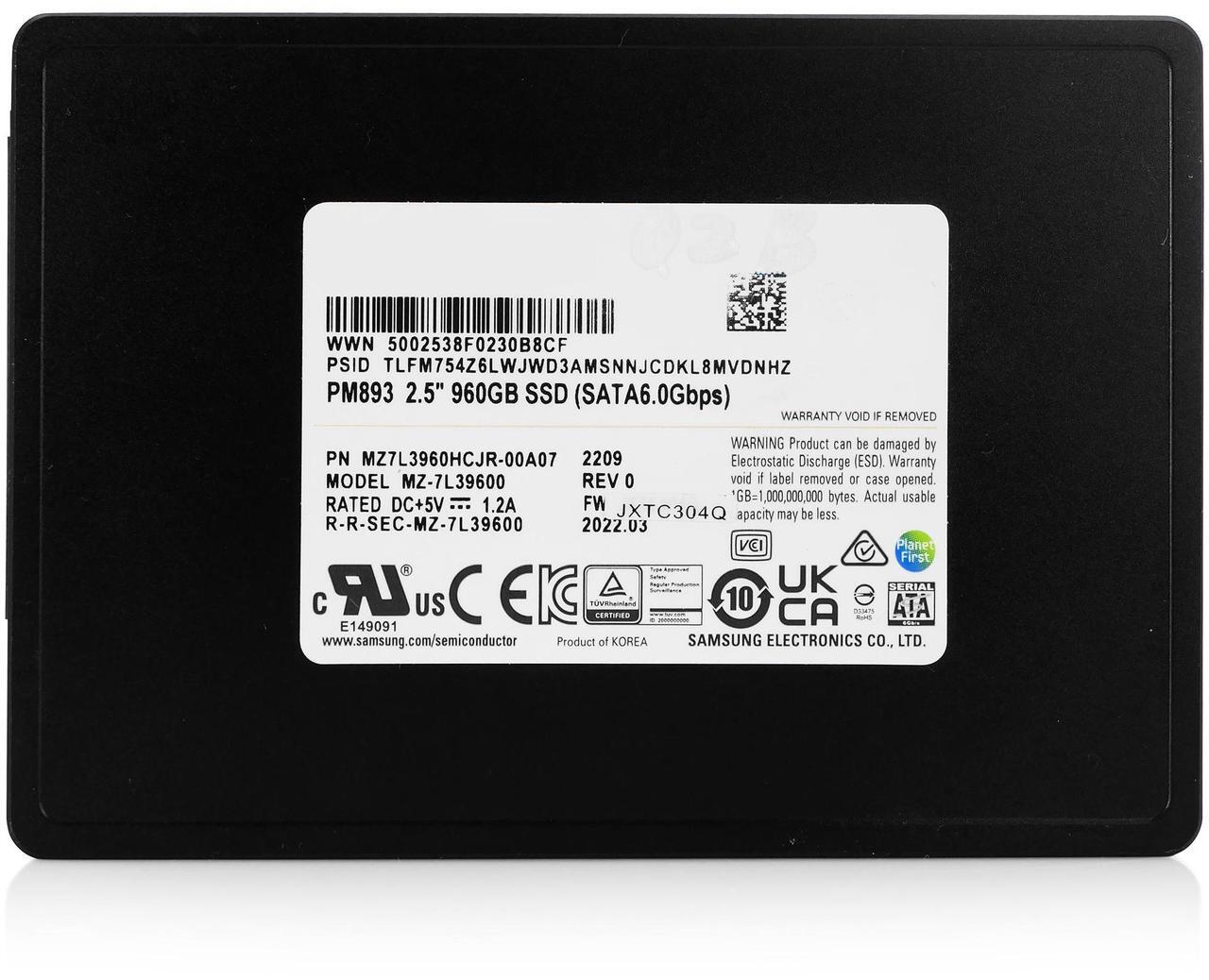 Alt view image 6 of 7 - Samsung PM893 MZ-7L39600 MZ7L3960HCJR-00A07 960GB SATA 6Gb/s 2.5in Refurbished SSD
