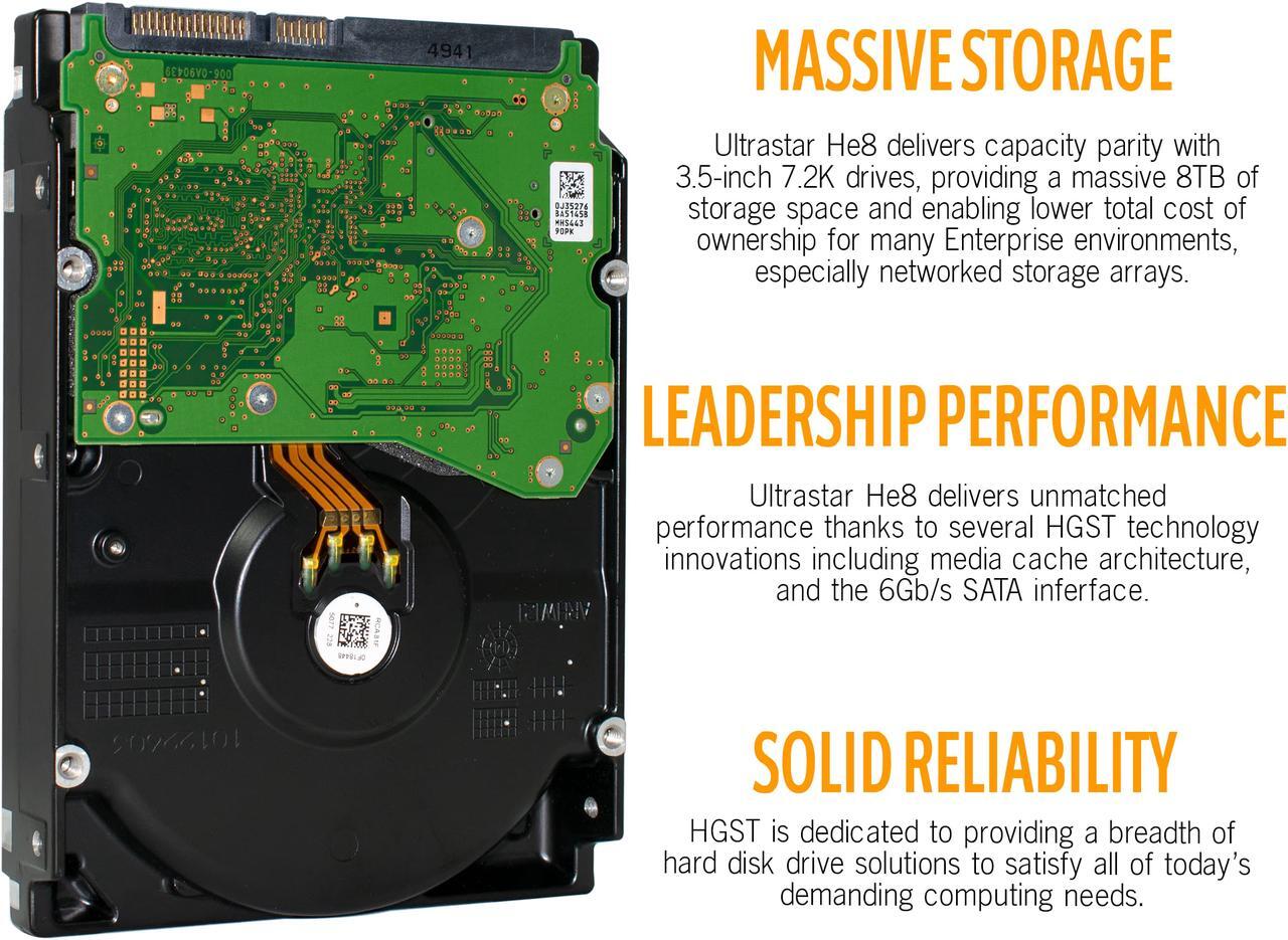Alt view image 5 of 6 - HGST Ultrastar He8 8TB 512e 7200RPM SATA 6Gb/s 3.5" HDD (HUH728080ALE604)