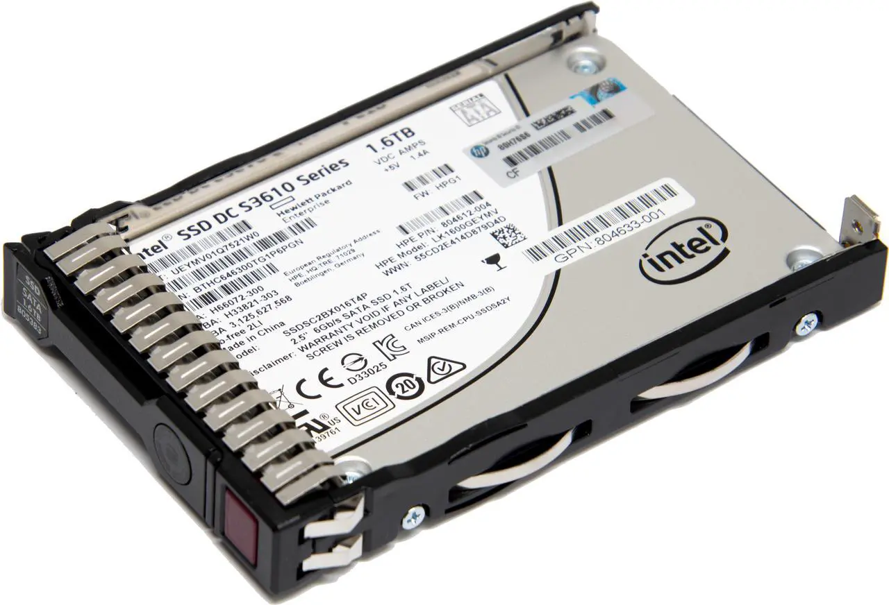 Alt view image 2 of 4 - HP 805383-001 1.6Tb Hot-Plug G1 Solid State Drive (Ssd) - Sata Interface, Mixed Use-2 (Mu), 6Gb/Sec Transfer Rate, 2.5-Inch Small Form Factor (Sff), Smart Carrier (Sc), Power Loss Protection (Plp)