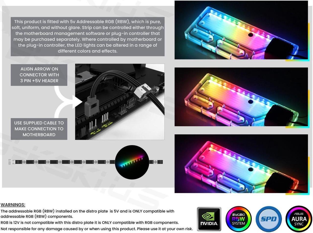 Alt view image 4 of 7 - Bykski Distro Plate For Lian Li O11 Air Mini - PMMA w/ 5v Addressable RGB (RBW) (RGV-LAN-O11AIR-MINI-P-K)
