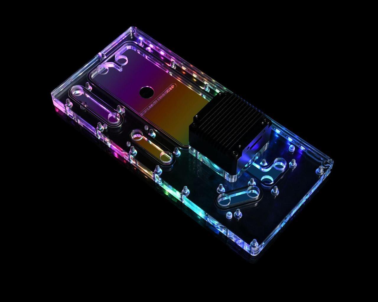 Alt view image 7 of 7 - Bykski Distro Plate For Lian Li O11 Air Mini - PMMA w/ 5v Addressable RGB (RBW) (RGV-LAN-O11AIR-MINI-P-K)