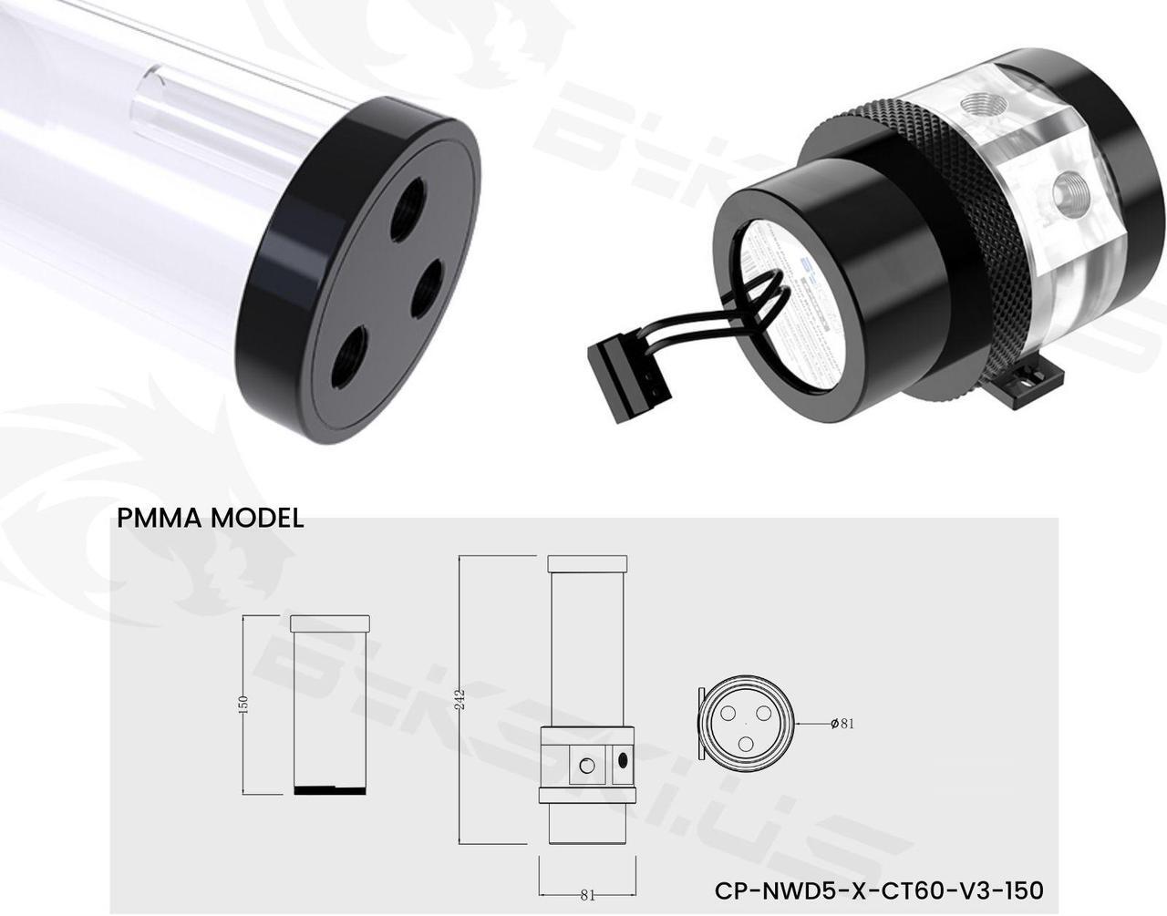 Alt view image 2 of 7 - Bykski Complete D5 Pump / 150mm PMMA Reservoir Combo, Armored Black - with integrated 5V Addressable RGB (CP-NWD5-X-CT60-V3)