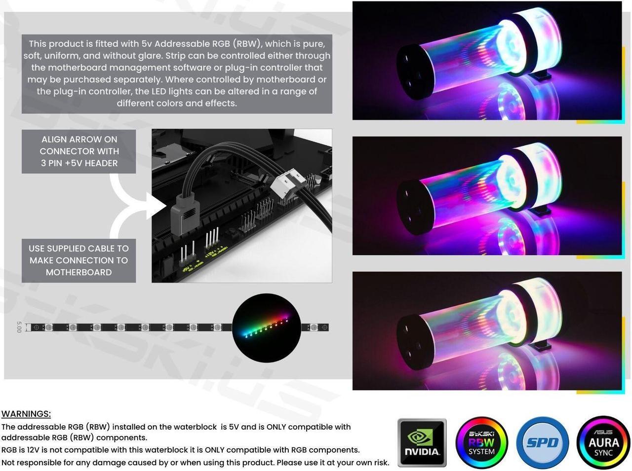 Alt view image 3 of 7 - Bykski Complete D5 Pump / 150mm PMMA Reservoir Combo, Armored Black - with integrated 5V Addressable RGB (CP-NWD5-X-CT60-V3)