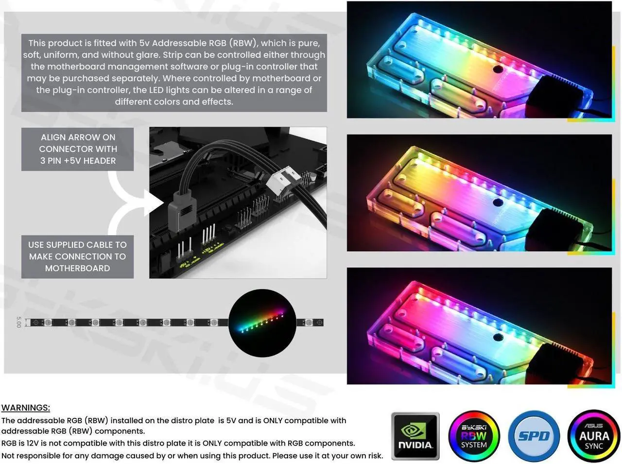 Alt view image 5 of 6 - Bykski Distro Plate For NZXT H510 - PMMA w/ 5v Addressable RGB(RBW) (RGV-NZXT-H510-P)