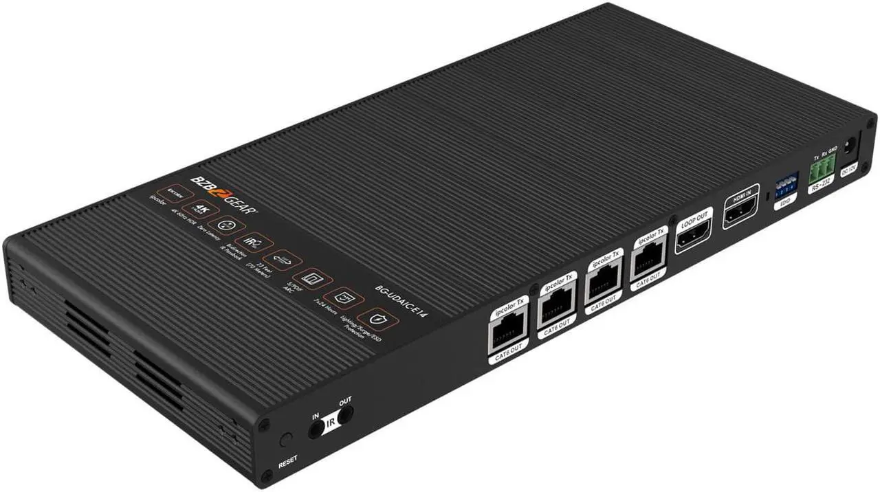 Alt view image 7 of 7 - BZBGEAR 1x4 4K UHD HDMI Splitter/Distribution Amplifier Kit with 4 Receivers and IR/RS-232/Audio De-embedding up to 230ft over Category Cable