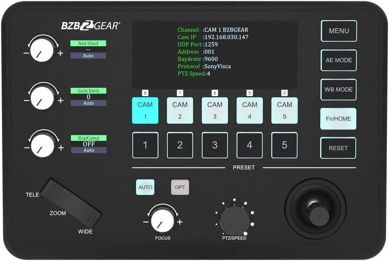 Main image of BZBGEAR Universal Compact Serial and IP PTZ Camera Joystick Controller with RS-232/422 Support