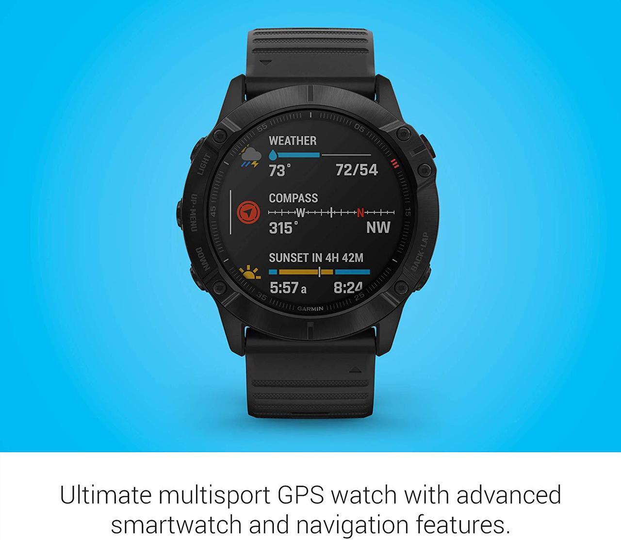 Alt view image 4 of 20 - Garmin Fenix 6X Pro, Premium Multisport GPS Watch, -Black with Black Band - (010-02157-00)