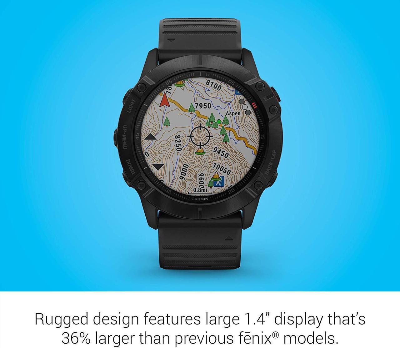 Alt view image 3 of 20 - Garmin Fenix 6X Pro, Premium Multisport GPS Watch, -Black with Black Band - (010-02157-00)