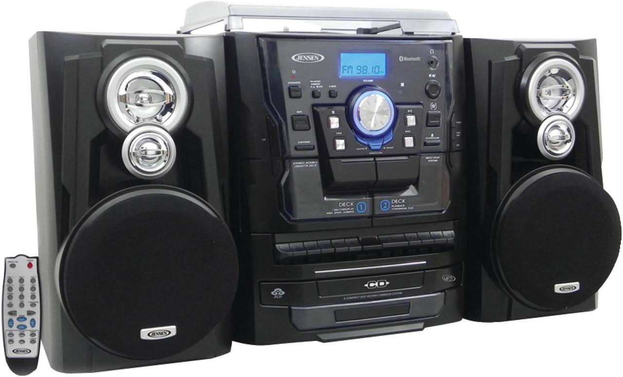 Main image of JENSEN JMC-1250 Bluetooth 3-Speed Stereo Turntable Music System with 3-CD Changer & Dual Cassette Deck