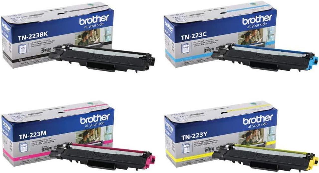 Brother Genuine TN223BK, TN223C, TN223M, TN223Y Standard Yield Black/Cyan/Magenta/Yellow Toner Cartridge Set, TN223